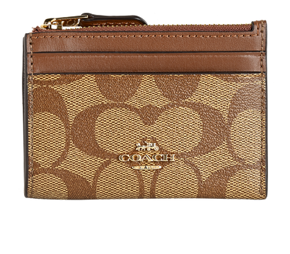 Coach Zipped Card Holder, £50, Accessories, Brown, Canvas/Leather, Front view